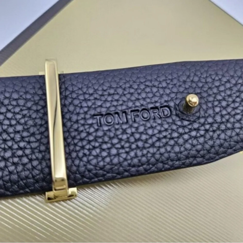 Tom Ford Black Leather Belt with Gold Buckle
